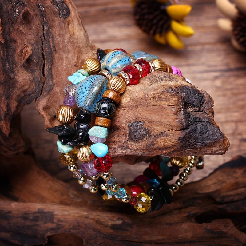 Bohemian Crushed Stone Náramok Multi Layer Beaded Mix Color Crystal Dámsky