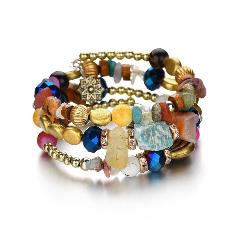 Bohemian Crushed Stone Náramok Multi Layer Beaded Mix Color Crystal Dámsky