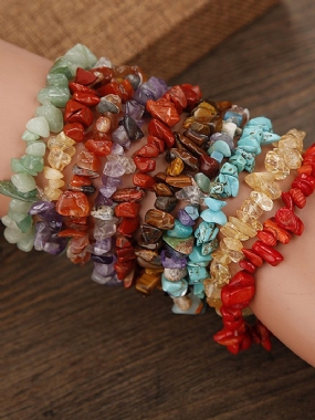 Bohemian Natural Crystal Gravel Náramok Retro Štýl Wish Pre Ženy