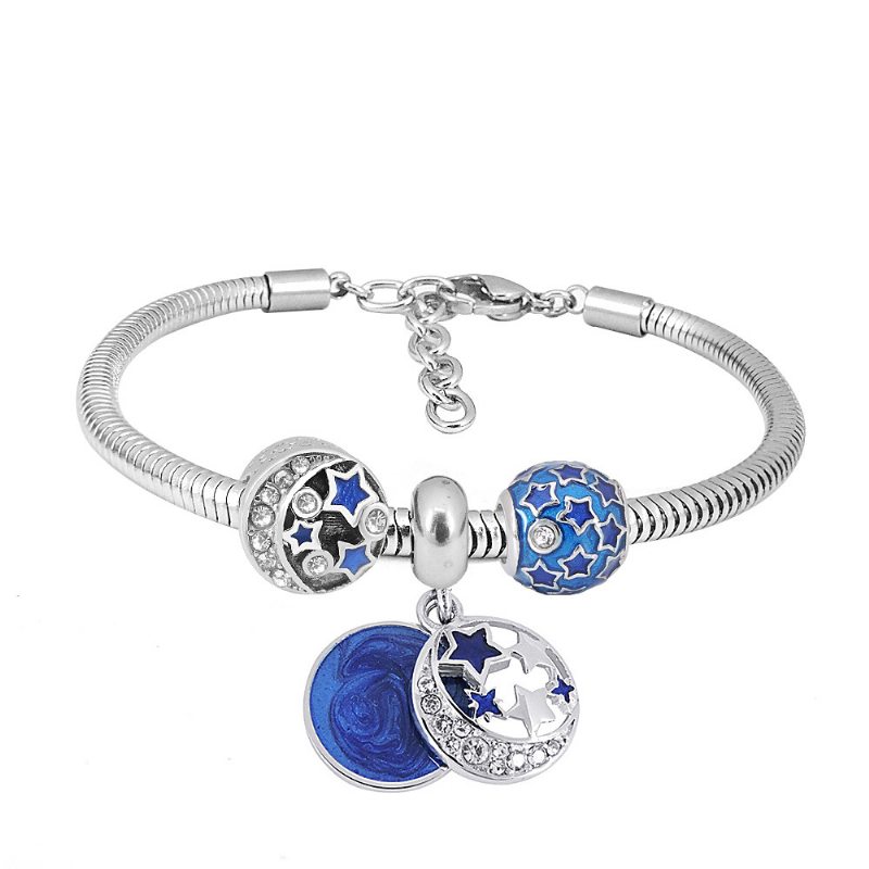 Homárska Spona Nastaviteľný Náramok 3 mm Okrúhla Retiazka Z Hadej Kosti Základná Pandora Blue Star Bead Charm Žena