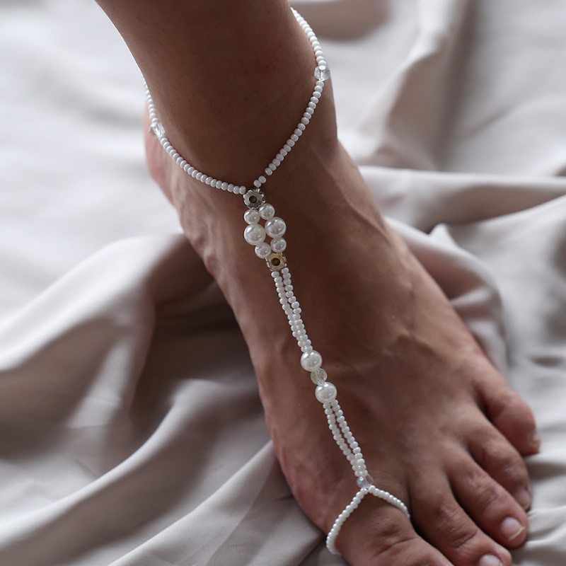 Letná Svieža Perla Diamond Crystal Beaded Anklet Beach Jednoduchá Sexy Retiazka Na Špičku