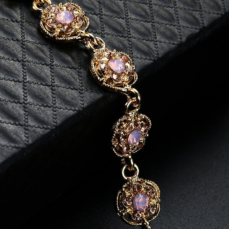 Luxusný Pozlátený Ružový Krištáľový Náramok Elegantný Kvetinový Ako Darčekový Šperk Pre Ženy