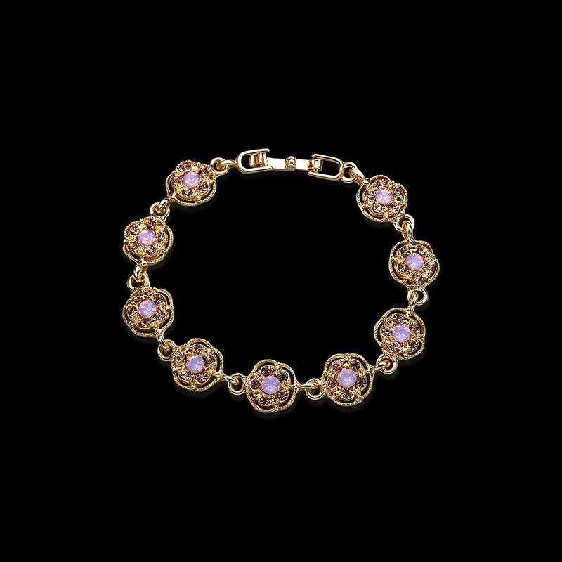 Luxusný Pozlátený Ružový Krištáľový Náramok Elegantný Kvetinový Ako Darčekový Šperk Pre Ženy