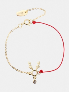 Módne Náramky Lucky Thin Red Rope 925 Sterling Silver Dámske Elk Deer Zirconia