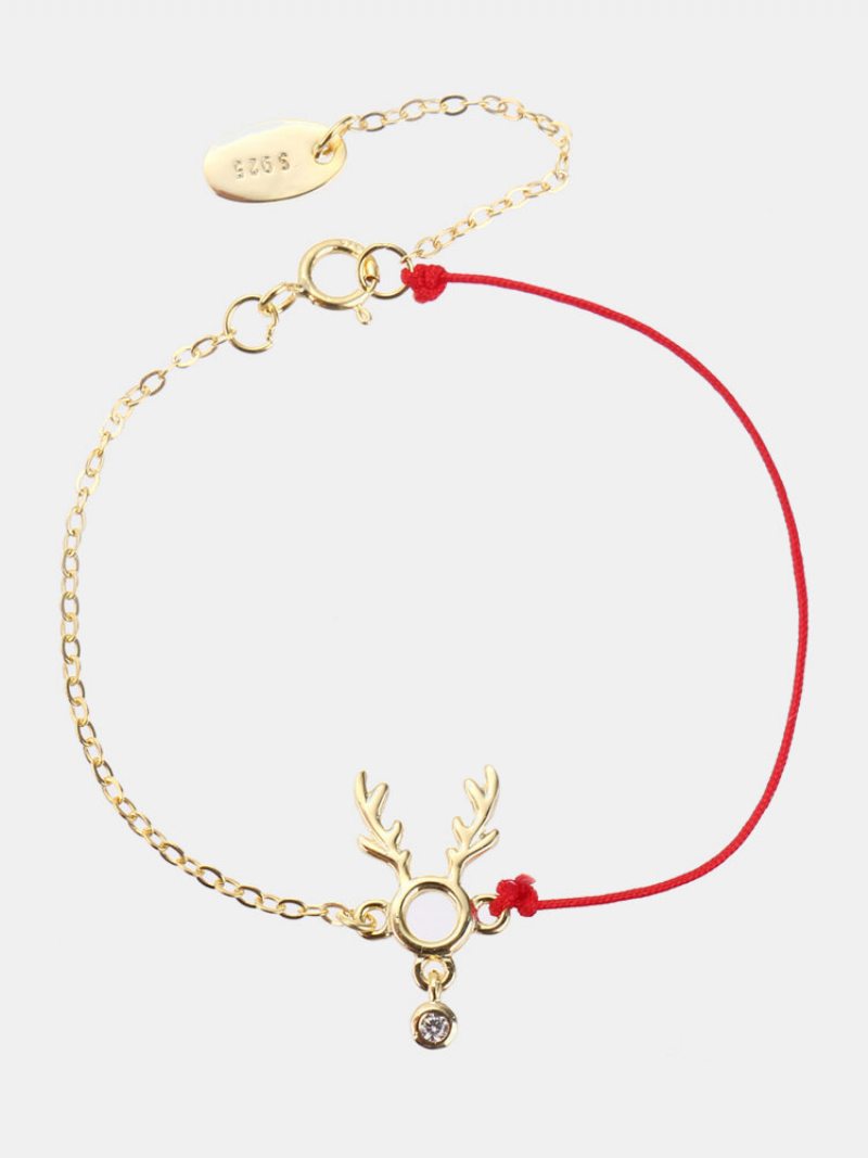 Módne Náramky Lucky Thin Red Rope 925 Sterling Silver Dámske Elk Deer Zirconia