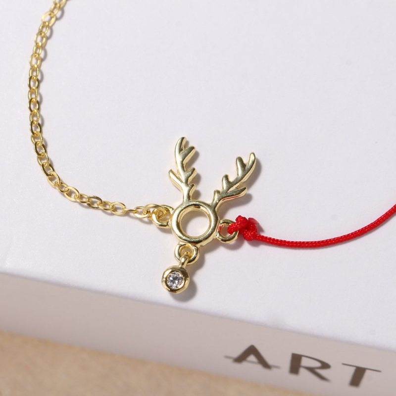 Módne Náramky Lucky Thin Red Rope 925 Sterling Silver Dámske Elk Deer Zirconia