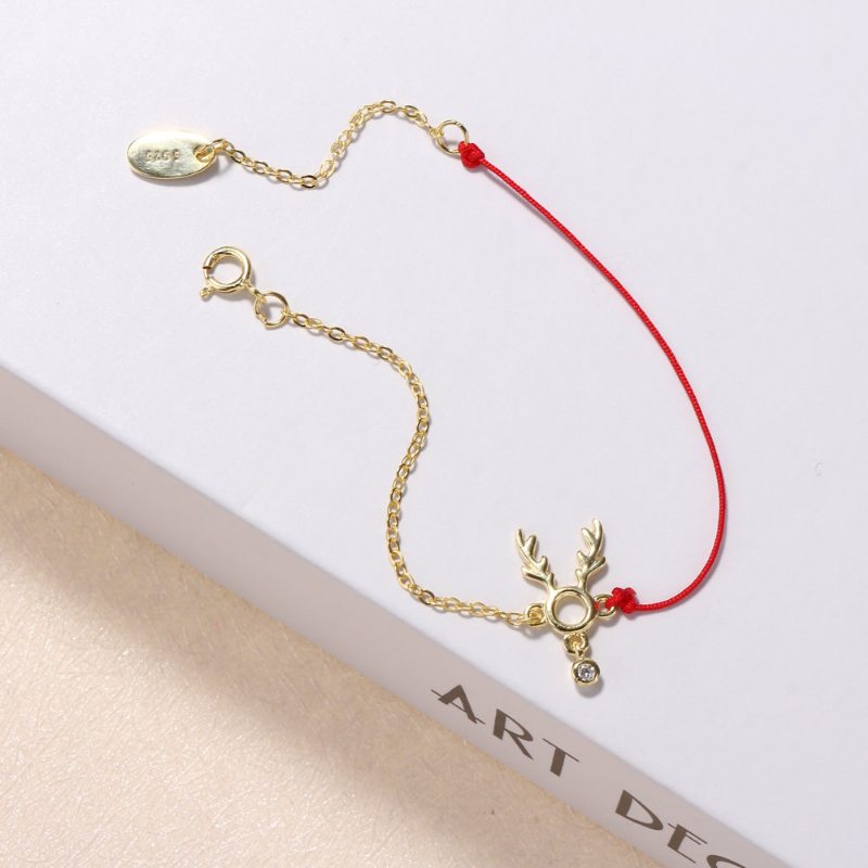 Módne Náramky Lucky Thin Red Rope 925 Sterling Silver Dámske Elk Deer Zirconia