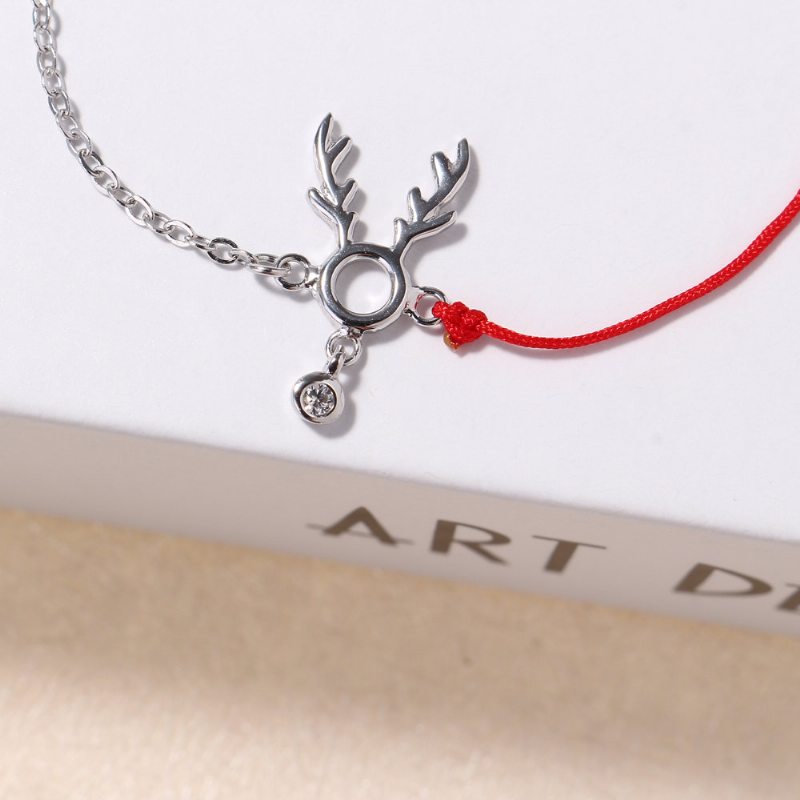 Módne Náramky Lucky Thin Red Rope 925 Sterling Silver Dámske Elk Deer Zirconia