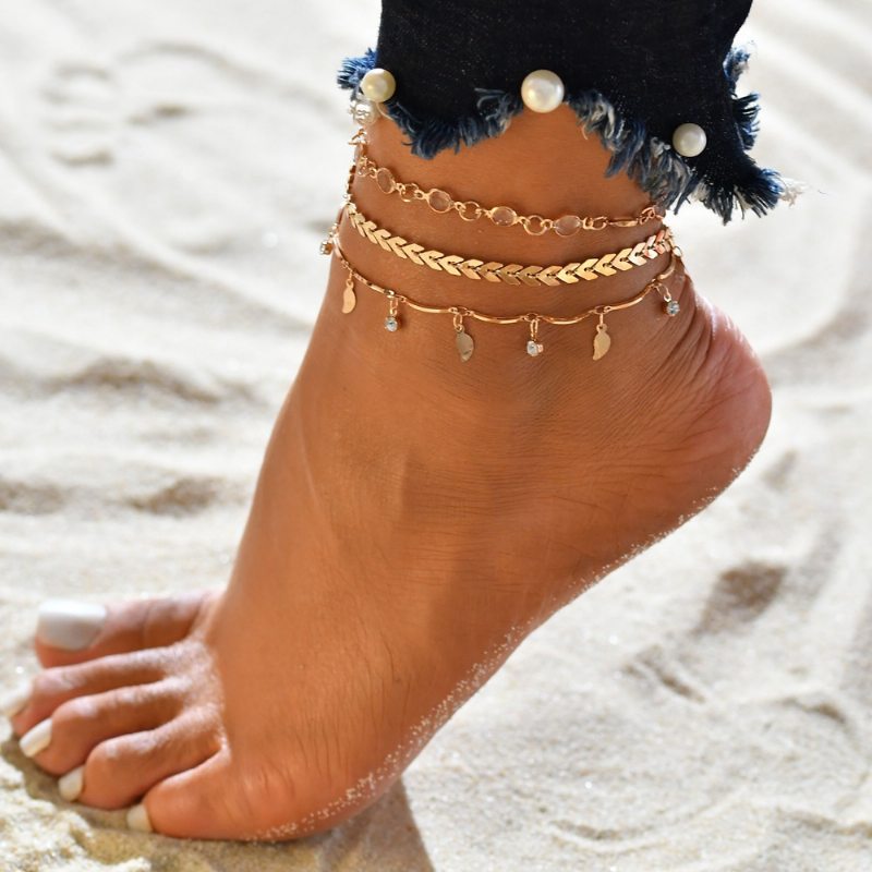 Plážový Nánožník Lady Šperky Rybia Kosť Ručne Vyrobený Štrasový Náramok Na Pláž