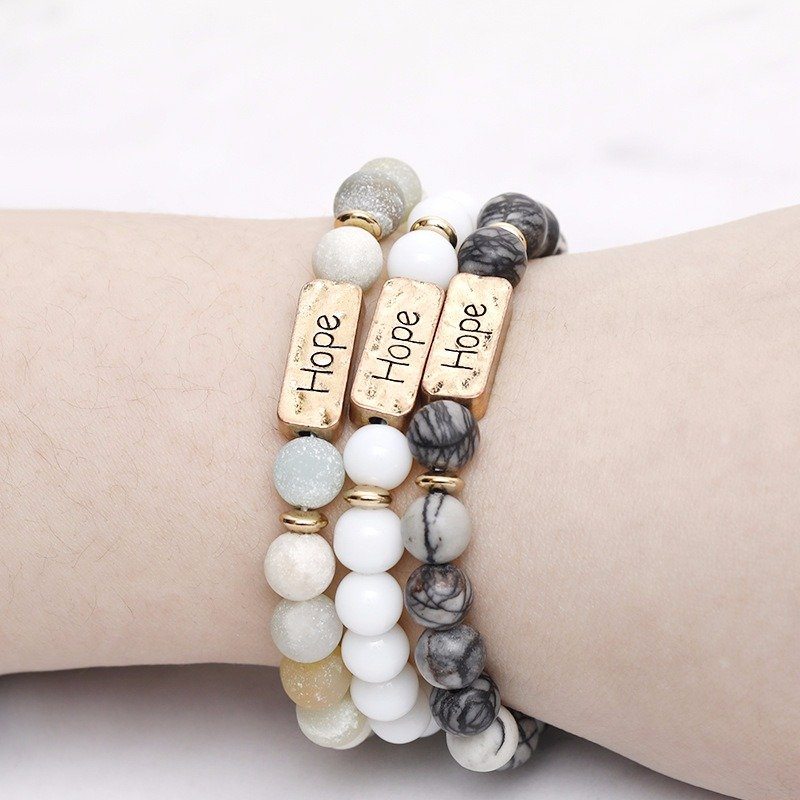 Retro Hope Beaded Náramok Z Prírodného Kameňa Pre Ženy Men Beading