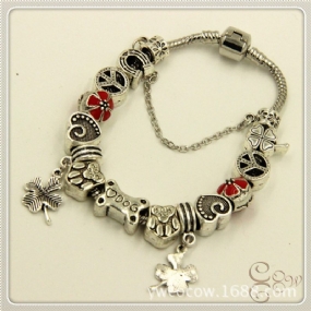 Štvorlístok Dog Love Peace Crystal Diamond Colored Beads Náramok Z Tibetskej Striebornej Panvice Dámsky Z Korálikov Diy