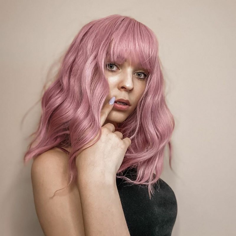 14-palcové Ružové Parochne Lolita Wave Zo Syntetických Vlasov Ofina Nadýchané Prírodné Dlhé Syntetické