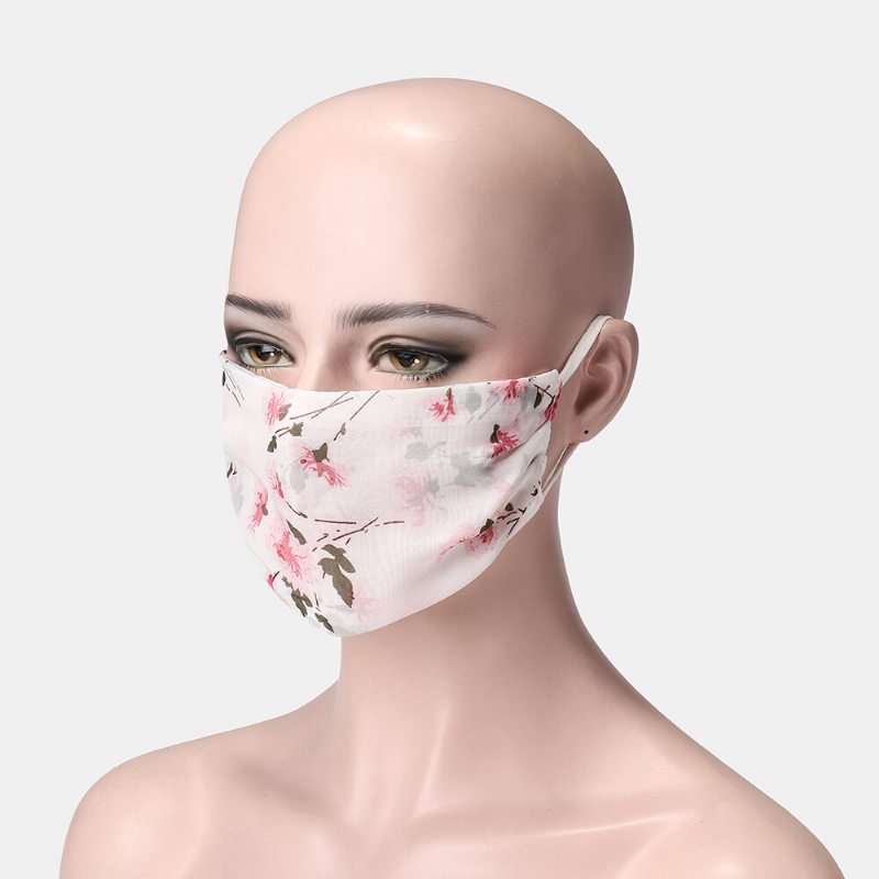 Dámska Šifónová Maska Na Tvár Priedušná Nastaviteľná Potlačená Etnická Kvetinová