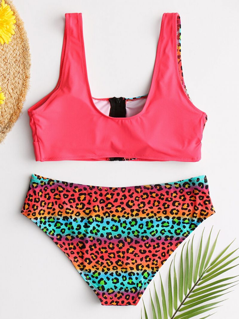 Dámska Vesta Bikini Leopard Patchwork Predná Pracka Na Zips Sexy Plavky