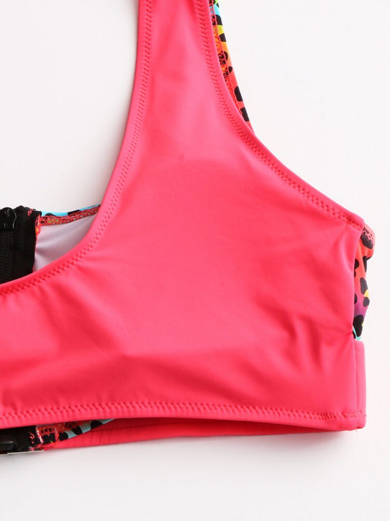 Dámska Vesta Bikini Leopard Patchwork Predná Pracka Na Zips Sexy Plavky