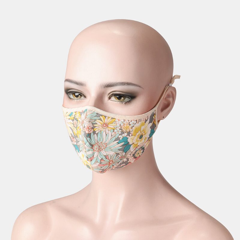 Floral Face Sheild Mask Potlačená Bavlnená Maska Vintage Odolná Proti Prachu