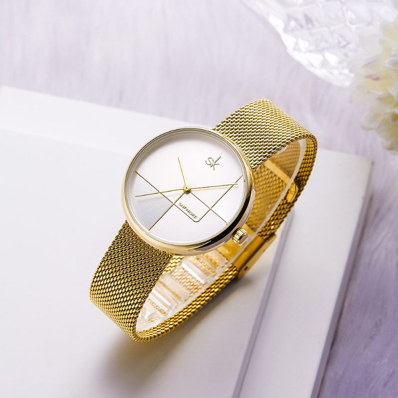 Geometric Line Jednoduchý Ihlový Ciferník Dámske Celooceľové Šaty Luxusné Hodinky Quartz