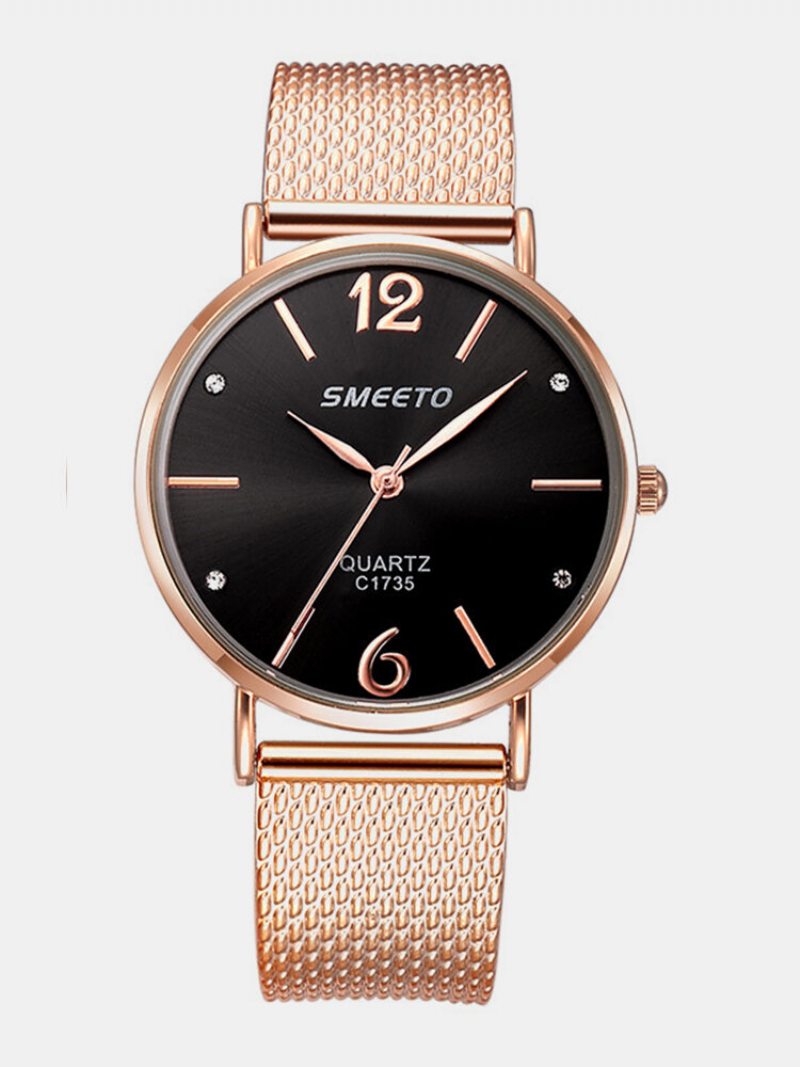 Luxusné Dámske Kremenné Minimalistické Hodinky Mesh Band Laser Dial Big Number Kamienkové Vodotesné