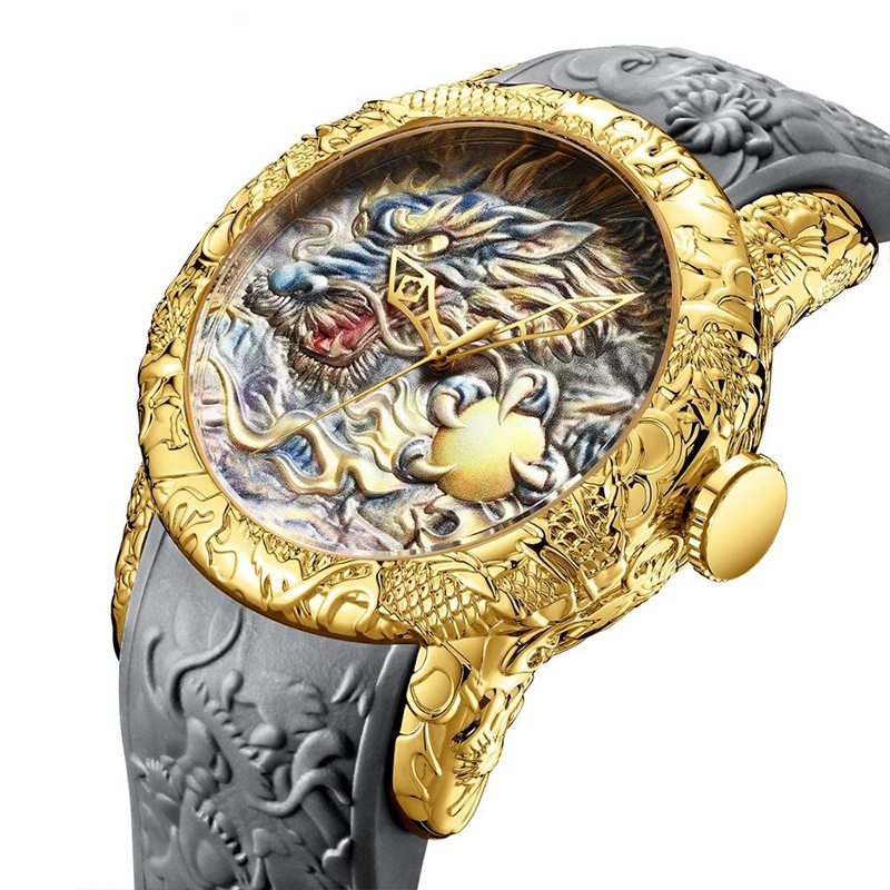 Luxusné Módne Hodinky Dragon Design Quartz Biden Pánske Silikónový Remienok Vodotesné Náramkové Športové Hodiny Relogio Masculino