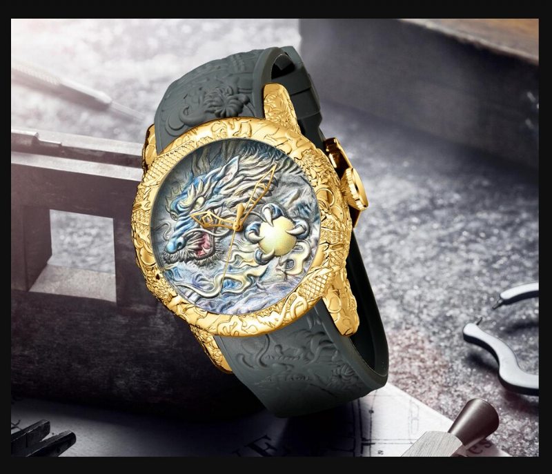 Luxusné Módne Hodinky Dragon Design Quartz Biden Pánske Silikónový Remienok Vodotesné Náramkové Športové Hodiny Relogio Masculino