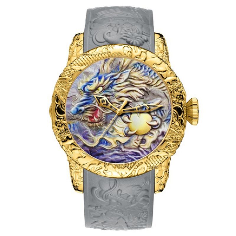 Luxusné Módne Hodinky Dragon Design Quartz Biden Pánske Silikónový Remienok Vodotesné Náramkové Športové Hodiny Relogio Masculino