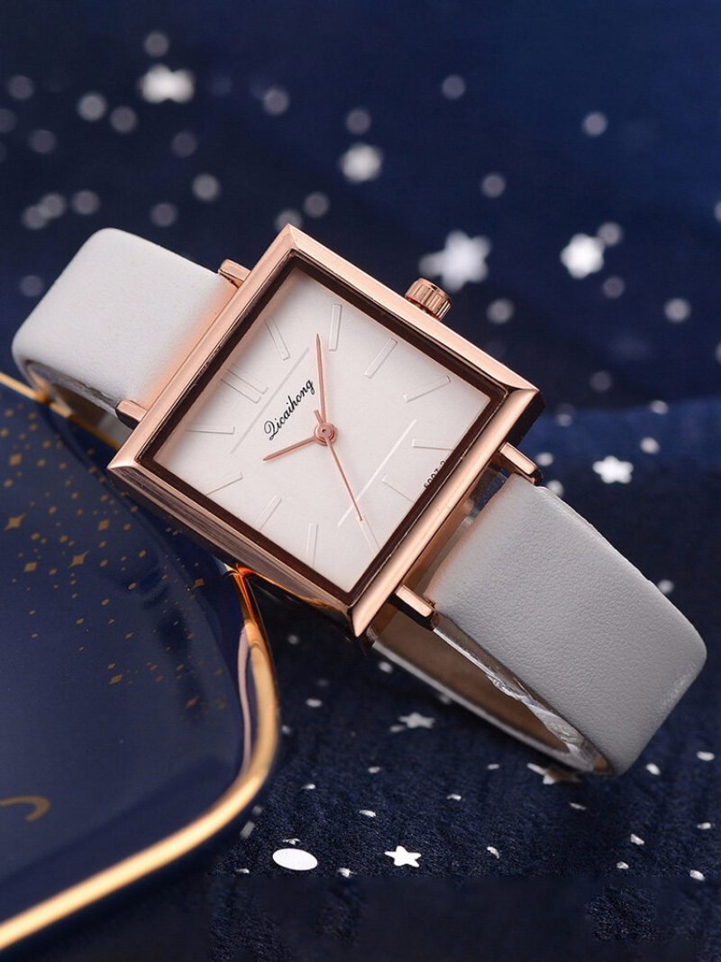 Módne Dámske Hodinky V Štvorcovom Štýle Pure Color Leather Quartz Watch