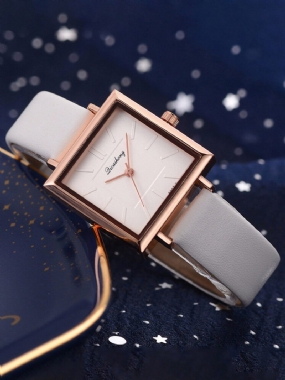 Módne Dámske Hodinky V Štvorcovom Štýle Pure Color Leather Quartz Watch