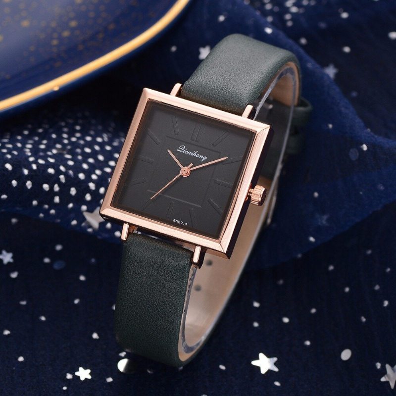 Módne Dámske Hodinky V Štvorcovom Štýle Pure Color Leather Quartz Watch