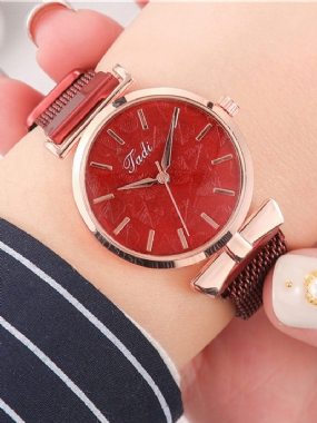 Módne Elegantné Dámske Hodinky Alloy Mesh Band No Number Ciferník Ružové Zlato Case Quartz Watch