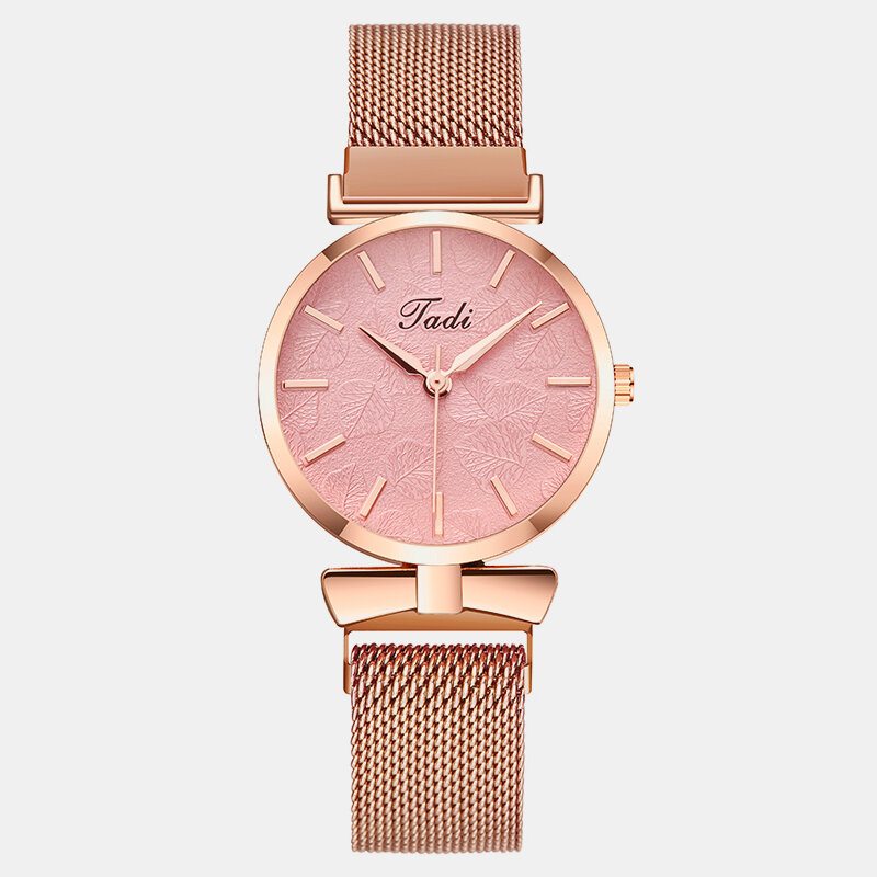 Módne Elegantné Dámske Hodinky Alloy Mesh Band No Number Ciferník Ružové Zlato Case Quartz Watch