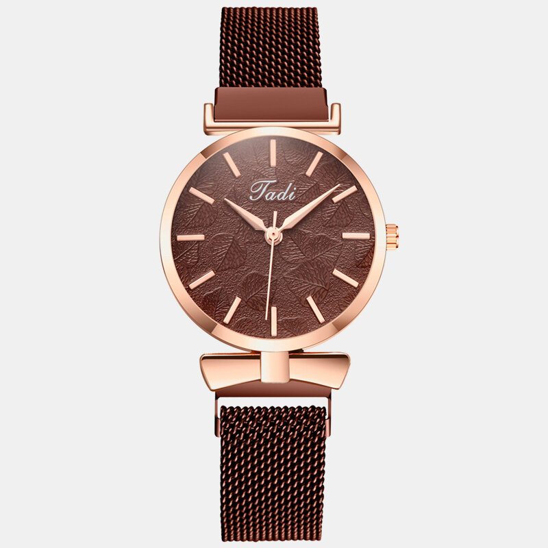 Módne Elegantné Dámske Hodinky Alloy Mesh Band No Number Ciferník Ružové Zlato Case Quartz Watch