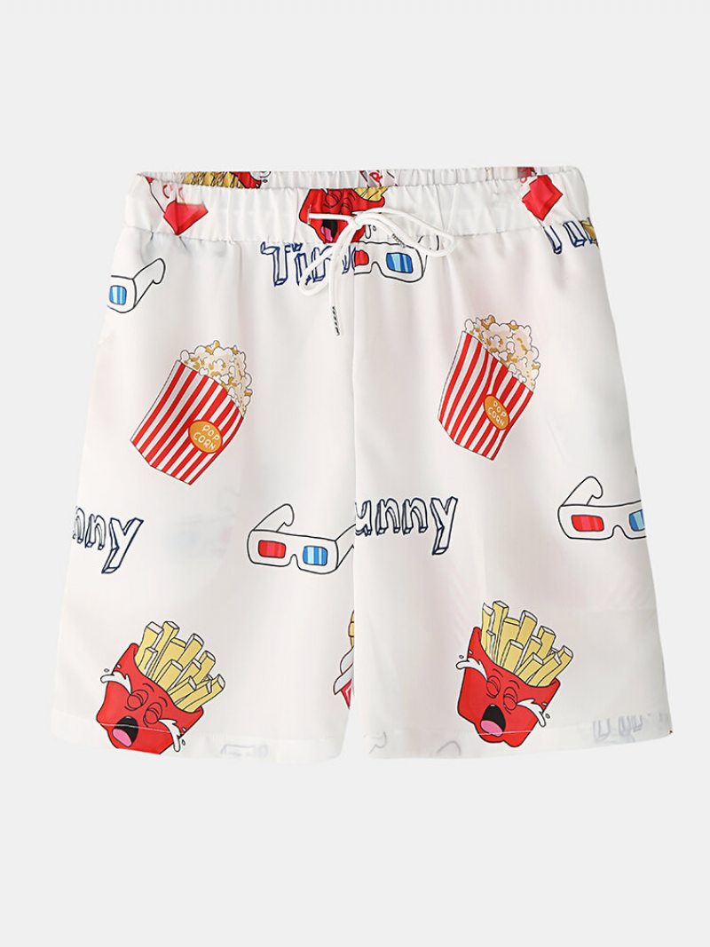 Muži Funny Print Hamburger Loungewear Sety Dvojdielne Chlopne Golier Krátky Rukáv Tenké Letné Pyžamá