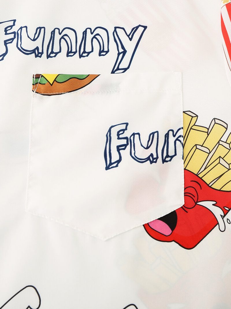 Muži Funny Print Hamburger Loungewear Sety Dvojdielne Chlopne Golier Krátky Rukáv Tenké Letné Pyžamá