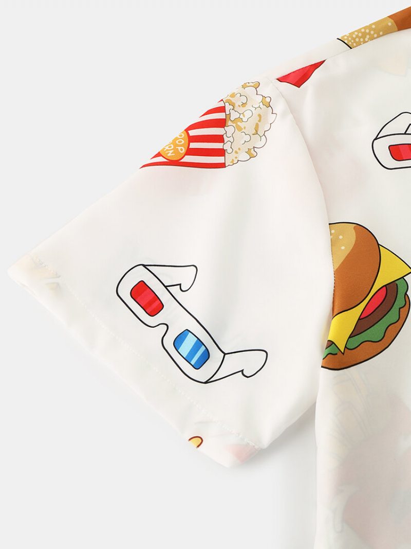 Muži Funny Print Hamburger Loungewear Sety Dvojdielne Chlopne Golier Krátky Rukáv Tenké Letné Pyžamá