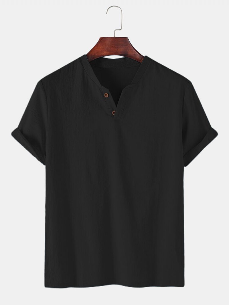 Neformálne Pánske Jednofarebné Tričko S Výstrihom Do V Zo 100 % Bavlny