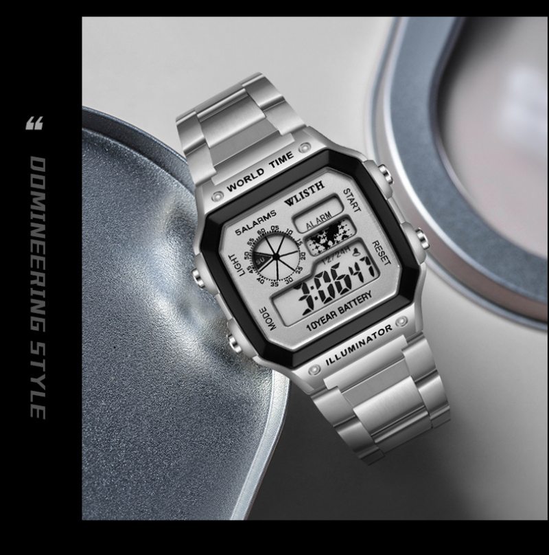 Pánske Hodinky Elektronické Square Steel Band Business Electronic Watch