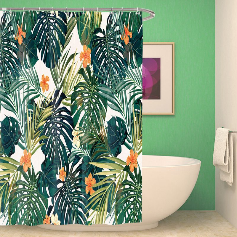 Retro Zelená Eukalyptová Akvarelová Tlač Listov Botanická Bordúra Botanika Polyesterová 71x71 Palce Vodotesná Sprchová Záclona Proti Plesniam