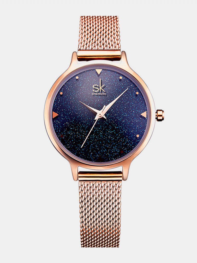 Sk Elegantné Hodinky Quartz Wirstwatch Rose Gold Band Vodotesné Námornícka Modrá Sky Simple Digit Pre Ženy