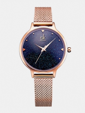 Sk Elegantné Hodinky Quartz Wirstwatch Rose Gold Band Vodotesné Námornícka Modrá Sky Simple Digit Pre Ženy