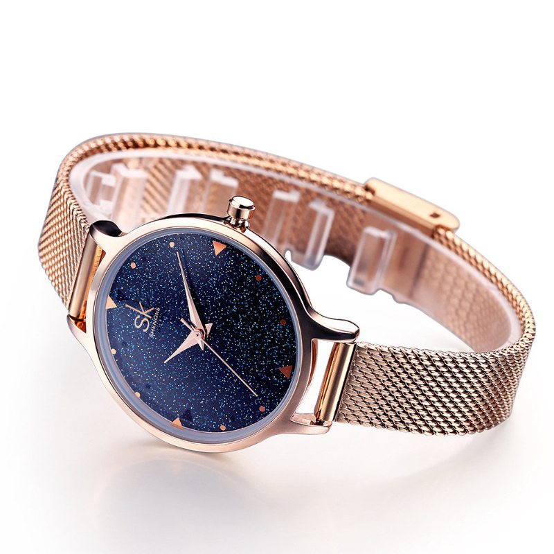 Sk Elegantné Hodinky Quartz Wirstwatch Rose Gold Band Vodotesné Námornícka Modrá Sky Simple Digit Pre Ženy