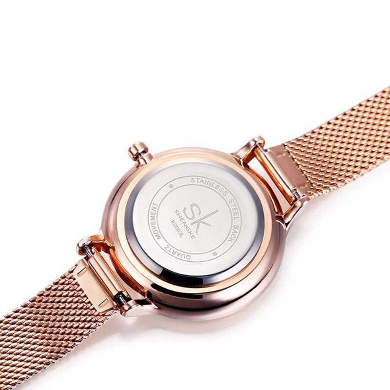 Sk Elegantné Hodinky Quartz Wirstwatch Rose Gold Band Vodotesné Námornícka Modrá Sky Simple Digit Pre Ženy