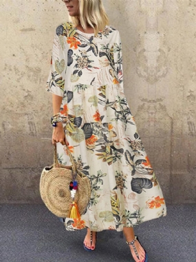 Vintage Šaty S Veľkým Pásom S Kvetinovou Potlačou