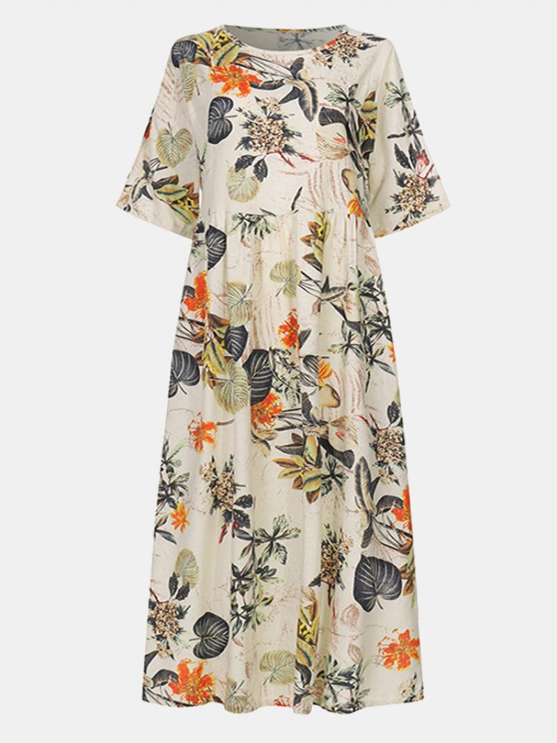 Vintage Šaty S Veľkým Pásom S Kvetinovou Potlačou