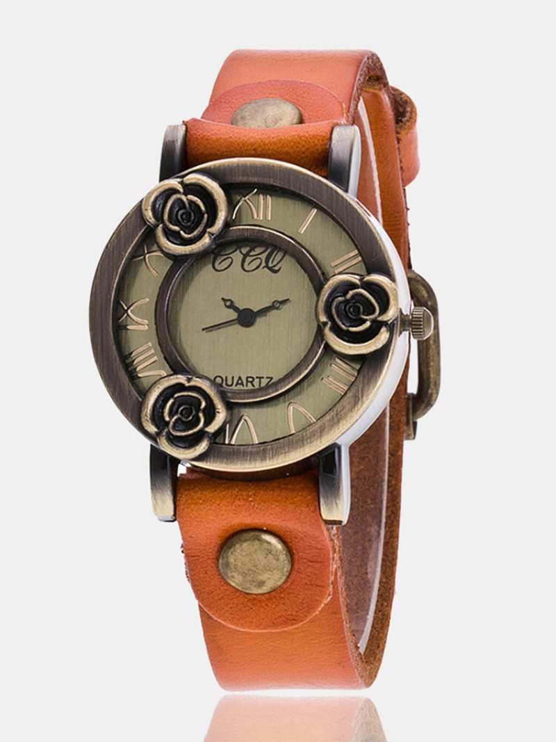Vintage Tenké Náramkové Dámske Hodinky Three Roses Hollow Dial Quartz Watch