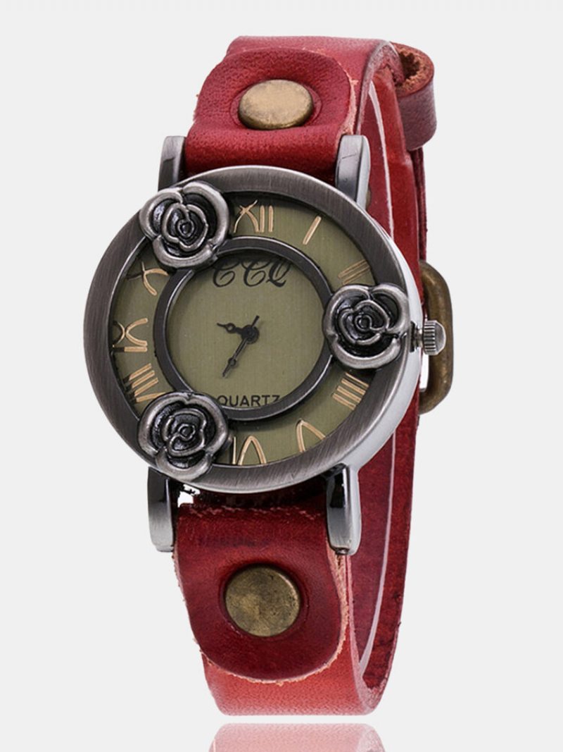 Vintage Tenké Náramkové Dámske Hodinky Three Roses Hollow Dial Quartz Watch