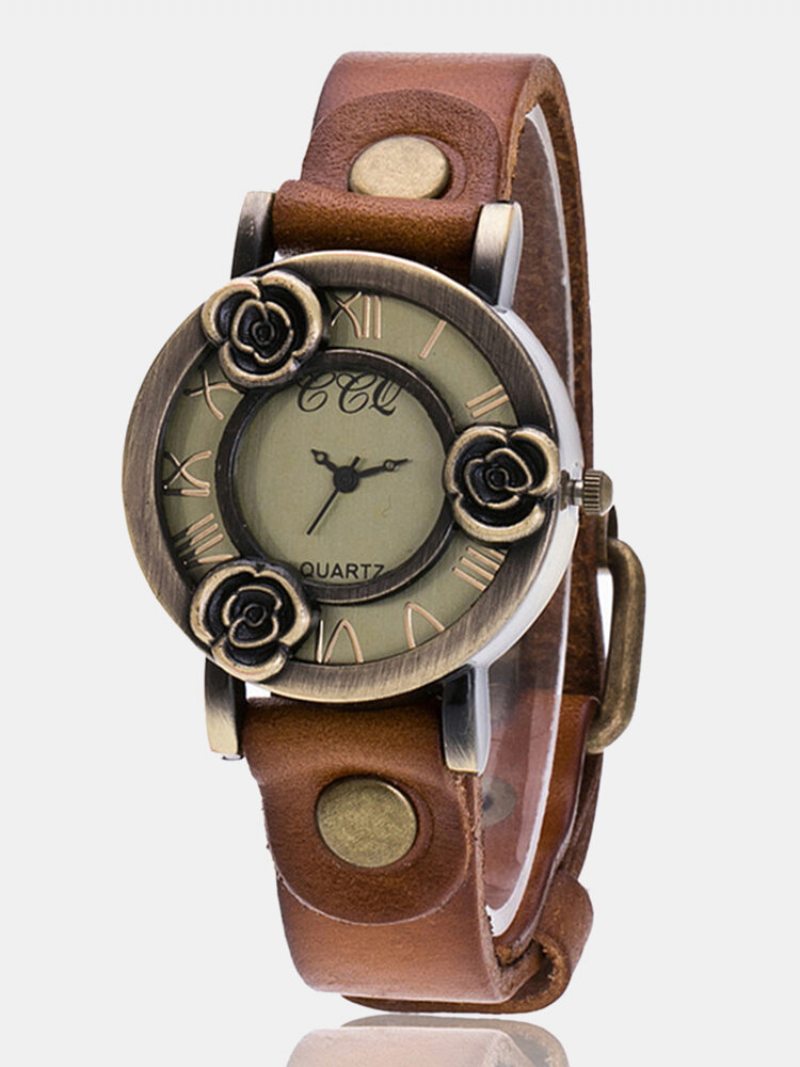 Vintage Tenké Náramkové Dámske Hodinky Three Roses Hollow Dial Quartz Watch