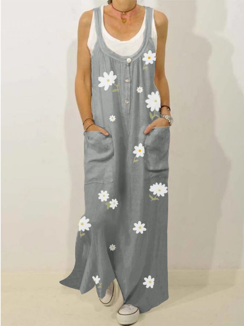 Voľné Vintage Maxi Šaty S Kvetinovou Potlačou Pre Ženy