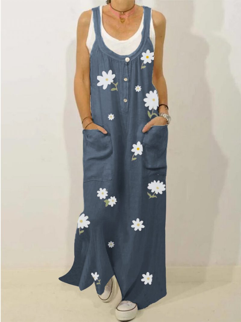 Voľné Vintage Maxi Šaty S Kvetinovou Potlačou Pre Ženy