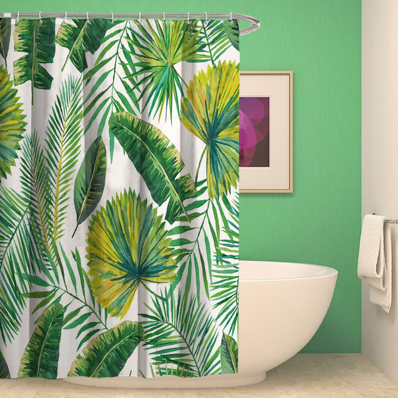 Zelené Tropické Rastliny Sprchový Záves Kúpeľňa Vodotesný Polyester Listy Na Tlačové Závesy Do Kúpeľňovej Sprchy