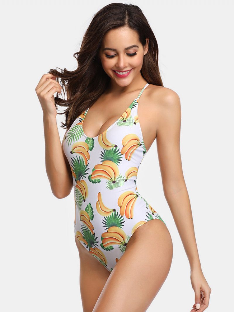 Ženy Plavky S Banánovou Potlačou Tropické Sexi Špagetové Ramienka Criss-cross Bez Chrbta Jeden Kus